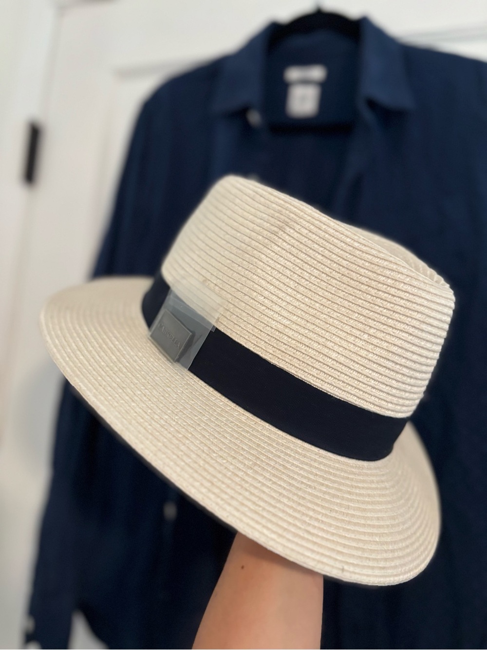 Straw Fedora Hat with Black Band - Cream